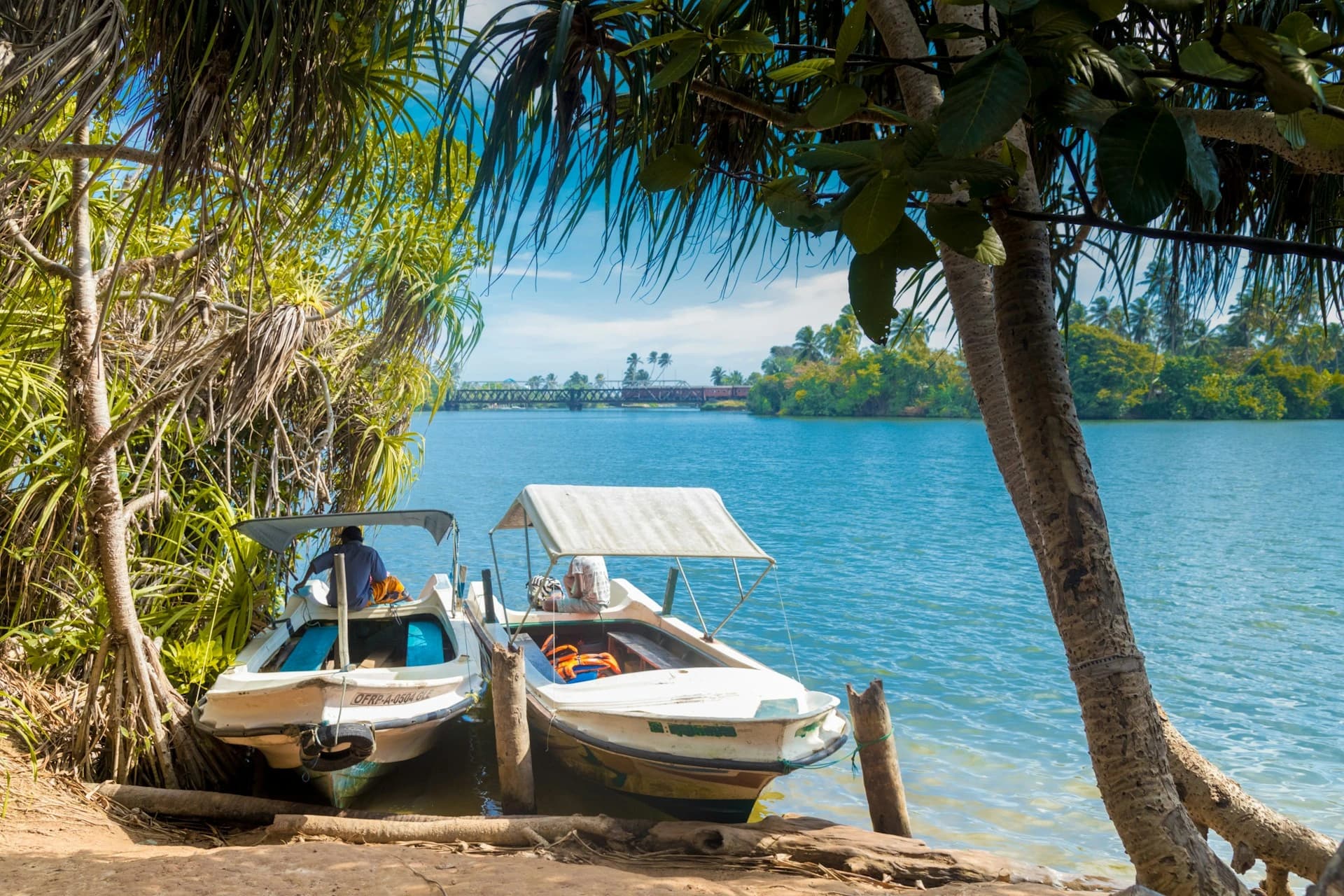 Calm lake with small forested islands at Koggala, Sri Lanka