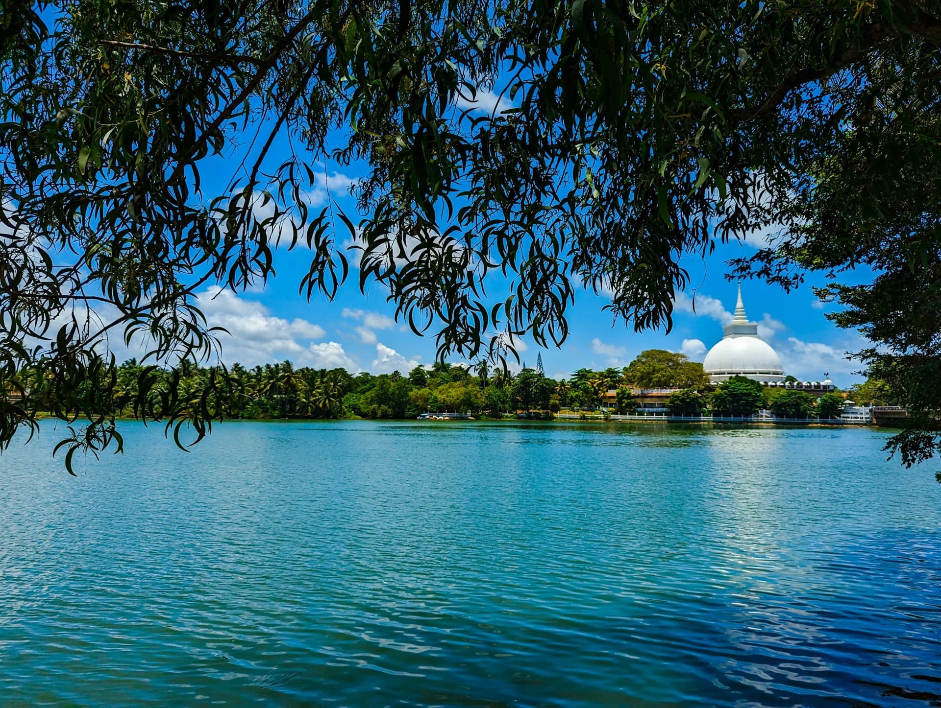 Riverside temple and dagoba at Kalutara, Sri Lanka