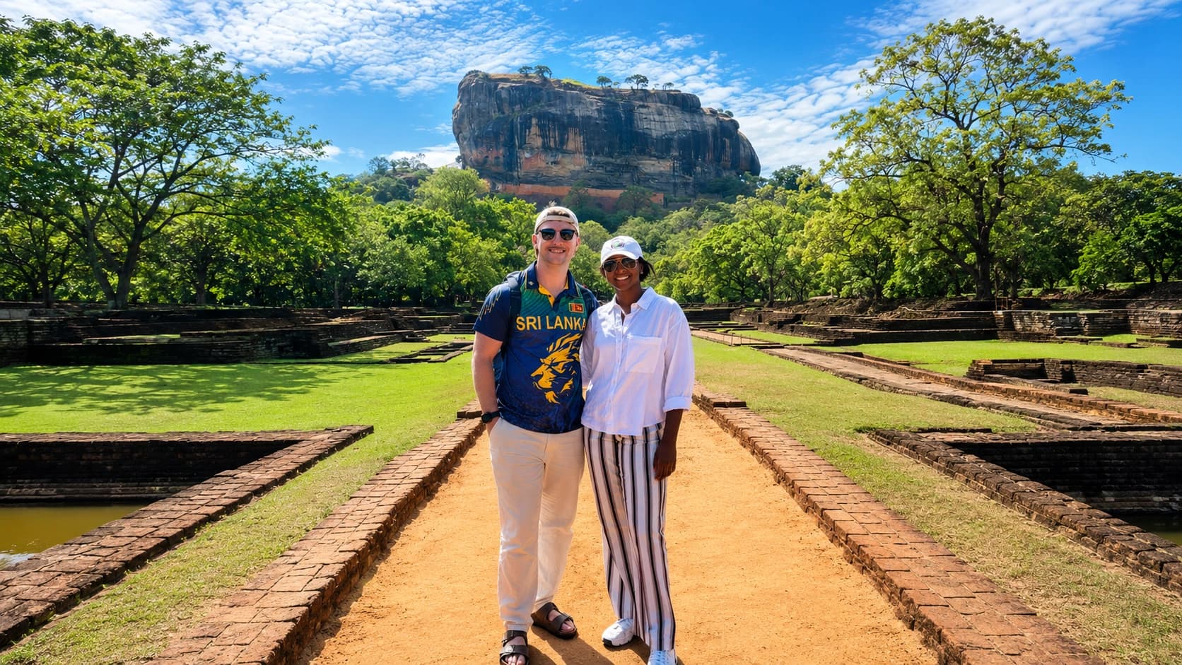 Sigiriya rock fortress rising above the water gardens, Sri Lanka