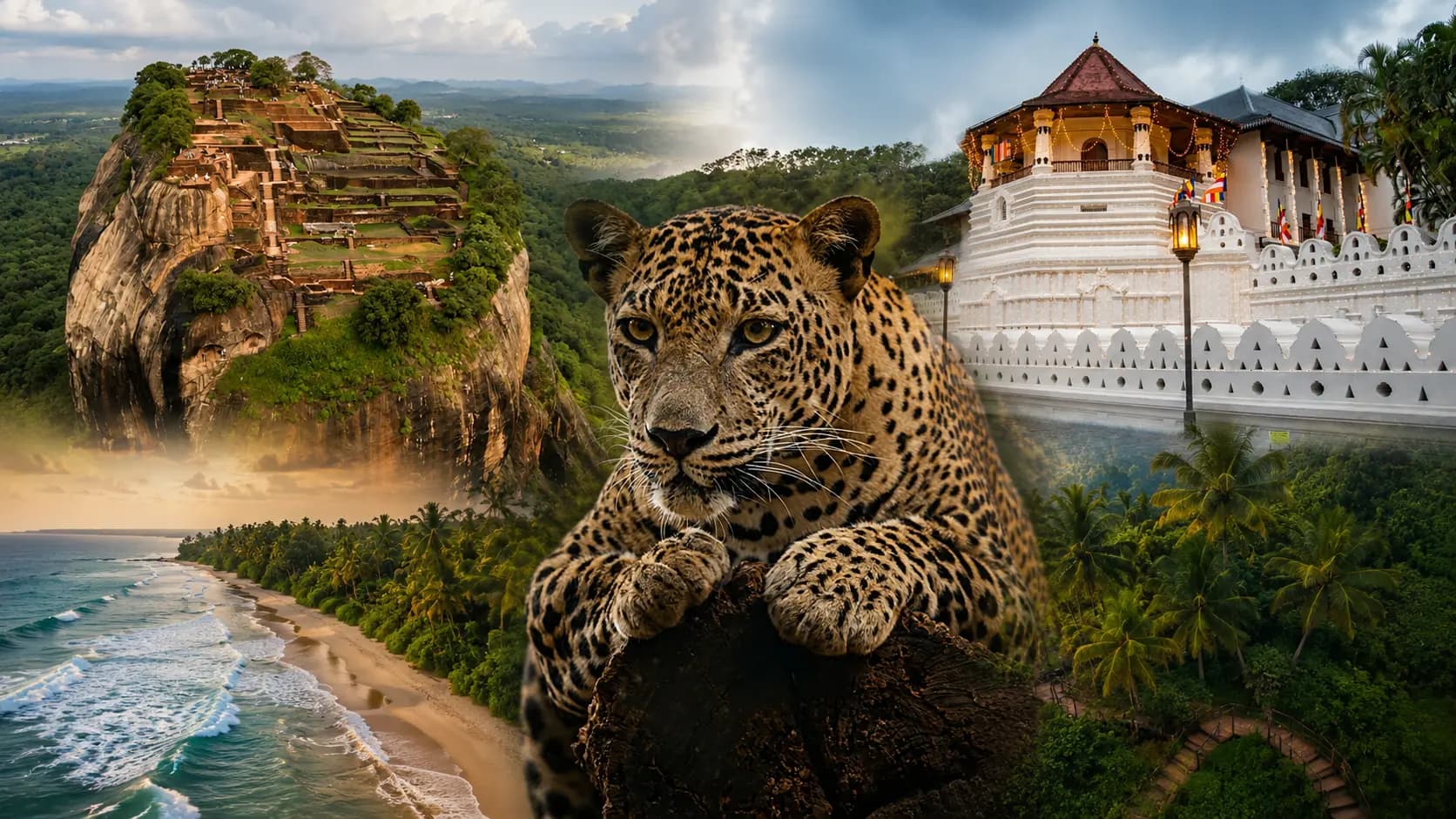 Sri Lanka destinations - sigiriya rock ,dalada maligawa,beach,leopard